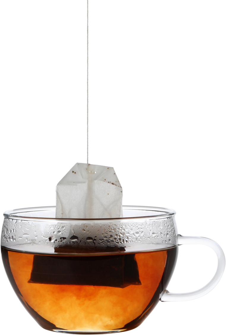 PNG,tea bag in a transparent cup, isolated on white background